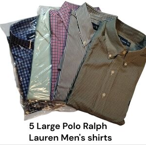 5 Large Men's Polo Ralph Lauren Long Sleeve Button Down Shirts